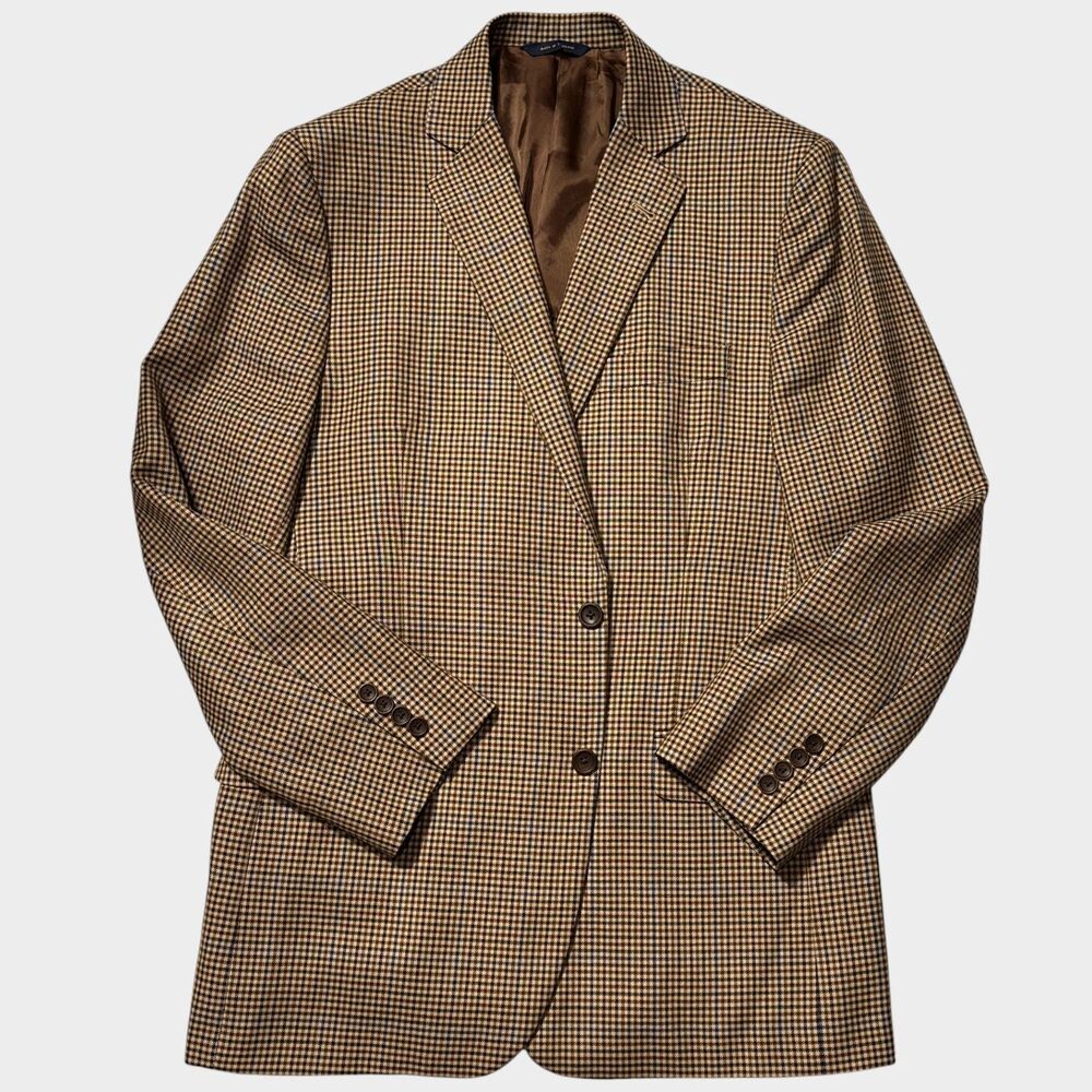 BROOKS BROTHERS Fitzgerald Mens Blazer Sport Coat Jacket 43R Brown Plaid Wool
